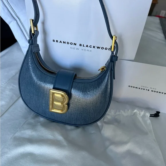 Blue waxed denim Brandon Blackwood Bag with Gold Accents - Picture 14 of 14